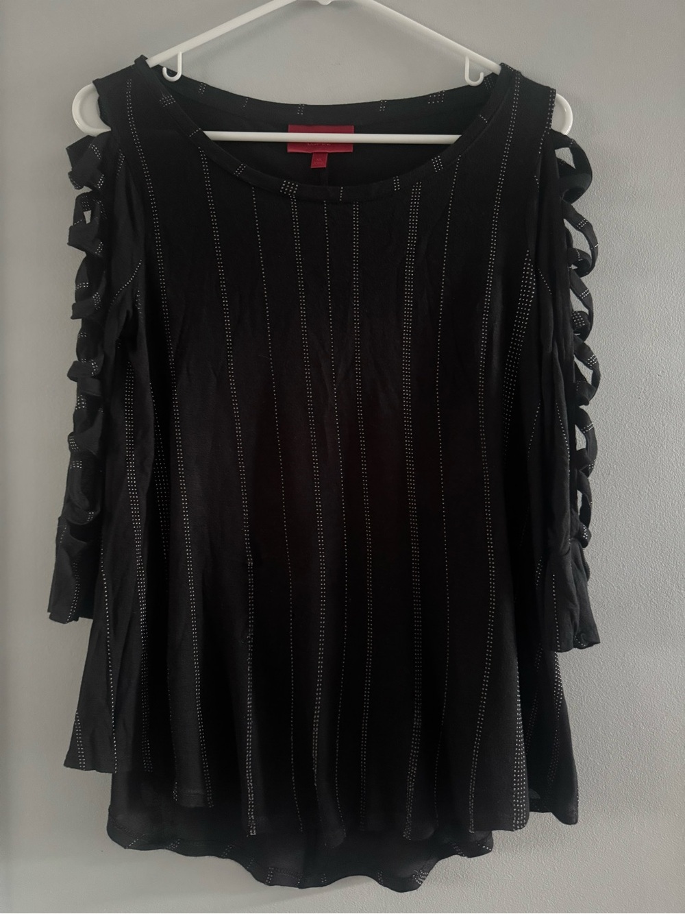 JenniferLopez Black Rhinestone Stripe Cold Shoulder Blouse XS